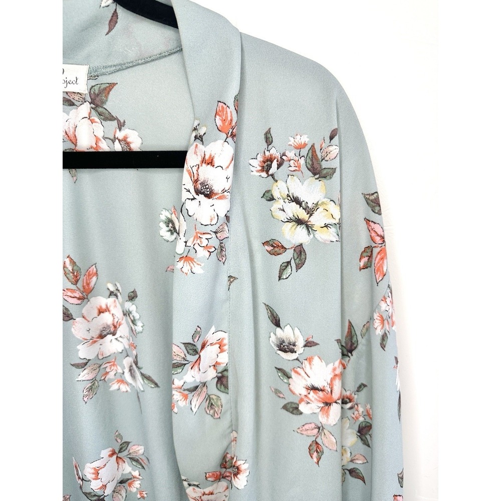 Penelope Project‎ Floral Kimono Cardigan Sage Green Size M Boho Cover Up Cottage - Picture 6 of 15